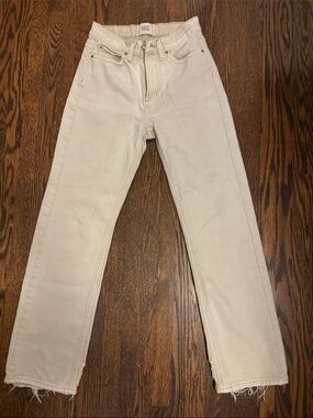 BDG Off-White High-Rise Straight Jeans with Raw Hem